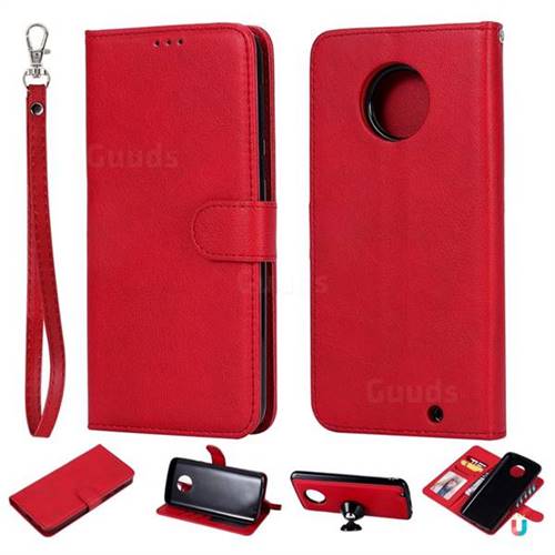 Retro Greek Detachable Magnetic PU Leather Wallet Phone Case for Motorola Moto G6 Plus G6Plus - Red