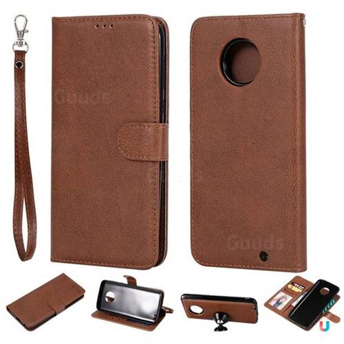 Retro Greek Detachable Magnetic PU Leather Wallet Phone Case for Motorola Moto G6 Plus G6Plus - Brown