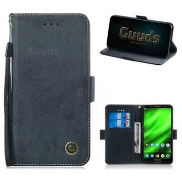 Retro Classic Leather Phone Wallet Case Cover for Motorola Moto G6 Plus G6Plus - Black