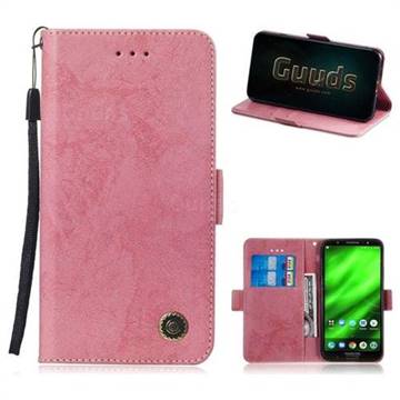 Retro Classic Leather Phone Wallet Case Cover for Motorola Moto G6 Plus G6Plus - Pink