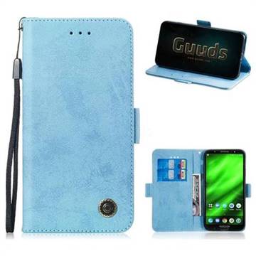 Retro Classic Leather Phone Wallet Case Cover for Motorola Moto G6 Plus G6Plus - Light Blue