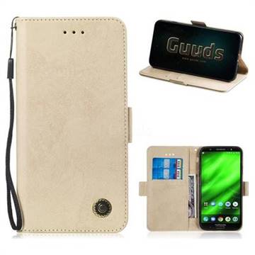 Retro Classic Leather Phone Wallet Case Cover for Motorola Moto G6 Plus G6Plus - Golden