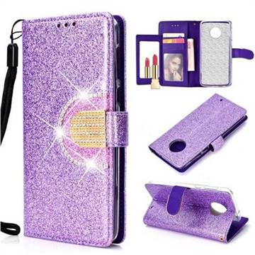 Glitter Diamond Buckle Splice Mirror Leather Wallet Phone Case for Motorola Moto G6 Plus G6Plus - Purple
