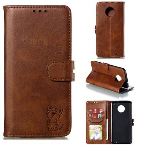 Embossing Happy Cat Leather Wallet Case for Motorola Moto G6 Plus G6Plus - Brown