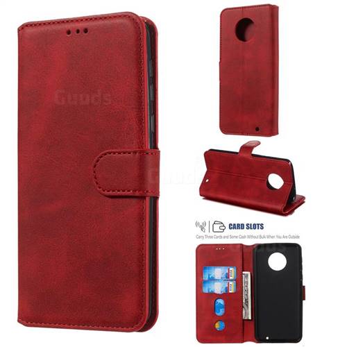 Retro Calf Matte Leather Wallet Phone Case for Motorola Moto G6 Plus G6Plus - Red