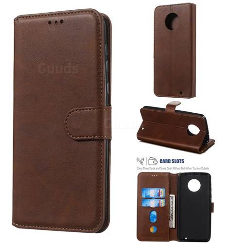 Retro Calf Matte Leather Wallet Phone Case for Motorola Moto G6 Plus G6Plus - Brown