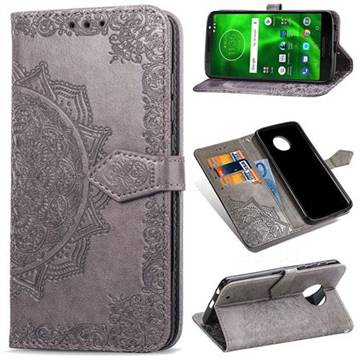 Embossing Imprint Mandala Flower Leather Wallet Case for Motorola Moto G6 Plus G6Plus - Gray