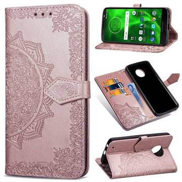 Embossing Imprint Mandala Flower Leather Wallet Case for Motorola Moto G6 Plus G6Plus - Rose Gold