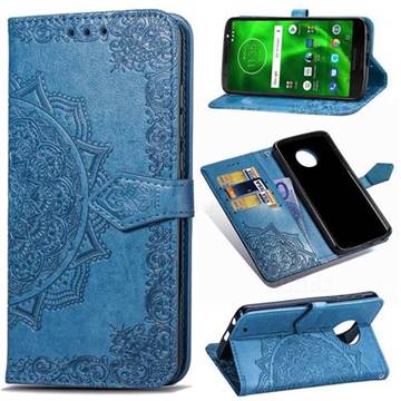 Embossing Imprint Mandala Flower Leather Wallet Case for Motorola Moto G6 Plus G6Plus - Blue