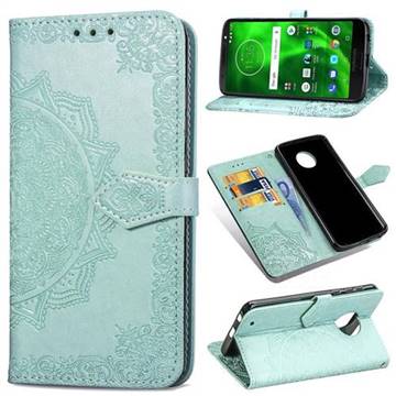Embossing Imprint Mandala Flower Leather Wallet Case for Motorola Moto G6 Plus G6Plus - Green