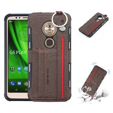 British Style Canvas Pattern Multi-function Leather Phone Case for Motorola Moto G6 Plus G6Plus - Brown