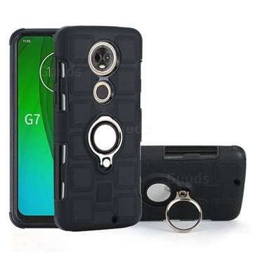 Ice Cube Shockproof PC + Silicon Invisible Ring Holder Phone Case for Motorola Moto G7 / G7 Plus - Black