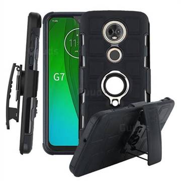 3 in 1 PC + Silicone Leather Phone Case for Motorola Moto G7 / G7 Plus - Black