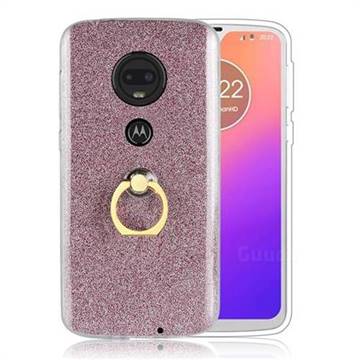 Luxury Soft TPU Glitter Back Ring Cover with 360 Rotate Finger Holder Buckle for Motorola Moto G7 / G7 Plus - Pink