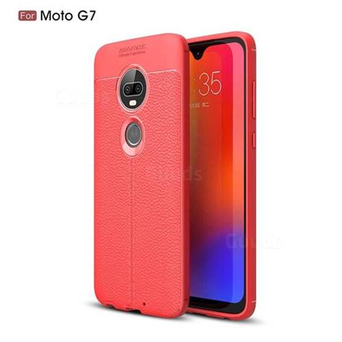 Luxury Auto Focus Litchi Texture Silicone TPU Back Cover for Motorola Moto G7 / G7 Plus - Red