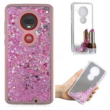 Glitter Sand Mirror Quicksand Dynamic Liquid Star TPU Case for Motorola Moto G7 / G7 Plus - Cherry Pink