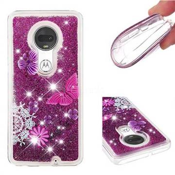 Purple Flower Butterfly Dynamic Liquid Glitter Quicksand Soft TPU Case for Motorola Moto G7 / G7 Plus