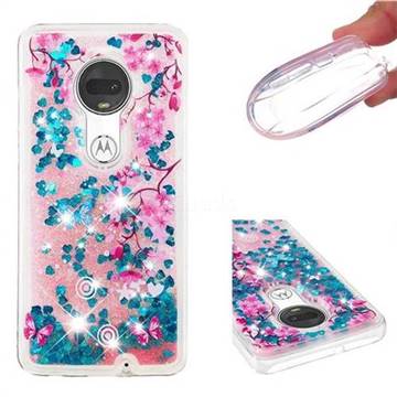 Blue Plum Blossom Dynamic Liquid Glitter Quicksand Soft TPU Case for Motorola Moto G7 / G7 Plus