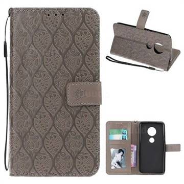 Intricate Embossing Rattan Flower Leather Wallet Case for Motorola Moto G7 / G7 Plus - Grey