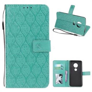 Intricate Embossing Rattan Flower Leather Wallet Case for Motorola Moto G7 / G7 Plus - Green