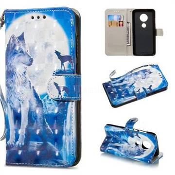 Ice Wolf 3D Painted Leather Wallet Phone Case for Motorola Moto G7 / G7 Plus