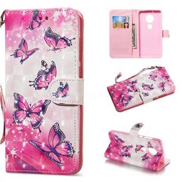 Pink Butterfly 3D Painted Leather Wallet Phone Case for Motorola Moto G7 / G7 Plus