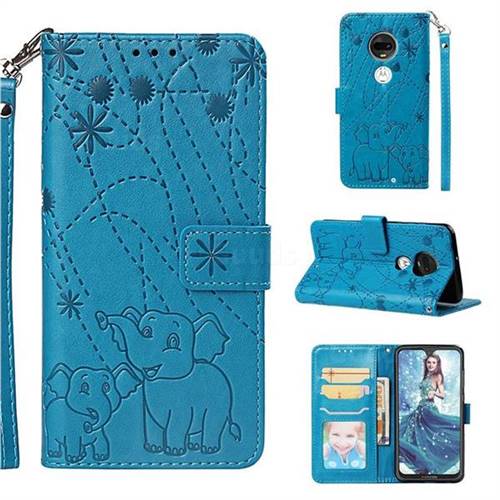 Embossing Fireworks Elephant Leather Wallet Case for Motorola Moto G7 / G7 Plus - Blue