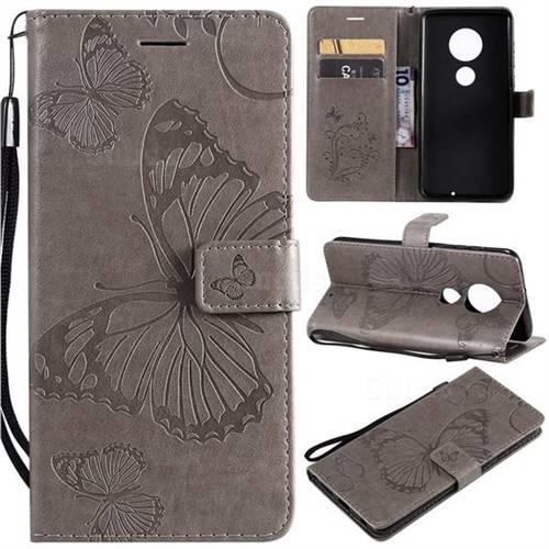 Embossing 3D Butterfly Leather Wallet Case for Motorola Moto G7 / G7 Plus - Gray