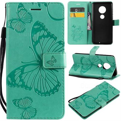 Embossing 3D Butterfly Leather Wallet Case for Motorola Moto G7 / G7 Plus - Green