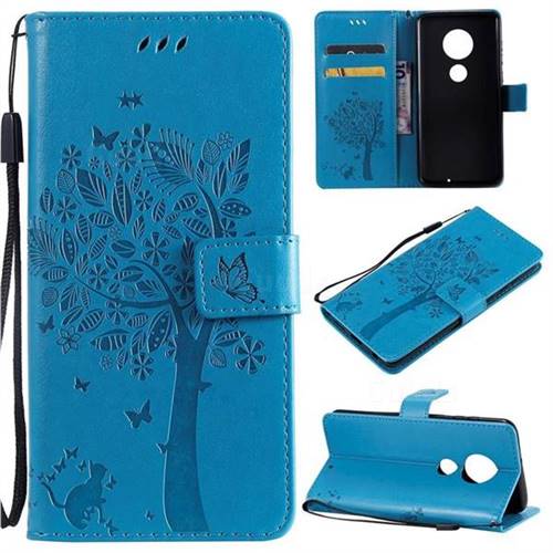 Embossing Butterfly Tree Leather Wallet Case for Motorola Moto G7 / G7 Plus - Blue