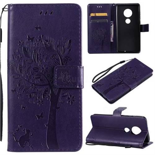 Embossing Butterfly Tree Leather Wallet Case for Motorola Moto G7 / G7 Plus - Purple