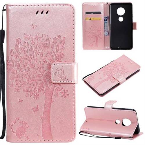 Embossing Butterfly Tree Leather Wallet Case for Motorola Moto G7 / G7 Plus - Rose Pink