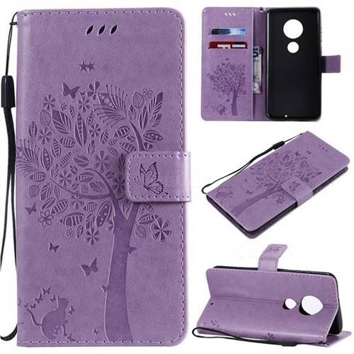 Embossing Butterfly Tree Leather Wallet Case for Motorola Moto G7 / G7 Plus - Violet