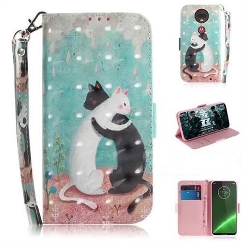 Black and White Cat 3D Painted Leather Wallet Phone Case for Motorola Moto G7 / G7 Plus