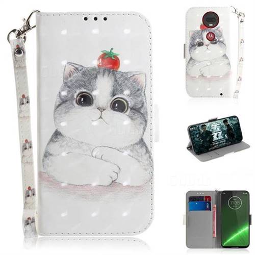 Cute Tomato Cat 3D Painted Leather Wallet Phone Case for Motorola Moto G7 / G7 Plus
