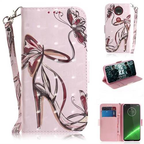 Butterfly High Heels 3D Painted Leather Wallet Phone Case for Motorola Moto G7 / G7 Plus