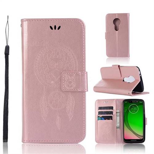Intricate Embossing Owl Campanula Leather Wallet Case for Motorola Moto G7 / G7 Plus - Rose Gold