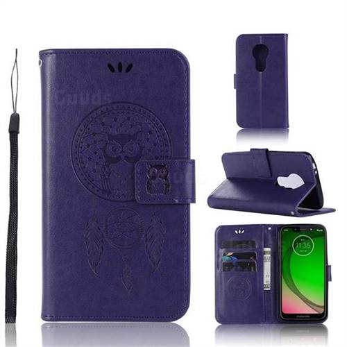 Intricate Embossing Owl Campanula Leather Wallet Case for Motorola Moto G7 / G7 Plus - Purple