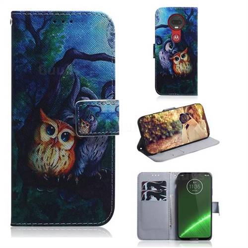 Oil Painting Owl PU Leather Wallet Case for Motorola Moto G7 / G7 Plus