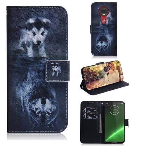 Wolf and Dog PU Leather Wallet Case for Motorola Moto G7 / G7 Plus