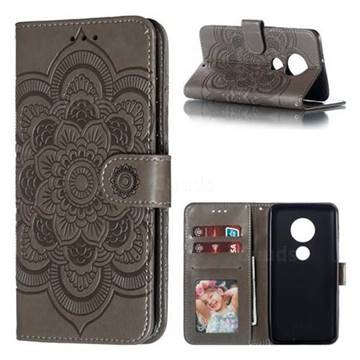 Intricate Embossing Datura Solar Leather Wallet Case for Motorola Moto G7 / G7 Plus - Gray