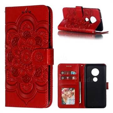 Intricate Embossing Datura Solar Leather Wallet Case for Motorola Moto G7 / G7 Plus - Red