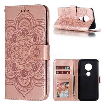 Intricate Embossing Datura Solar Leather Wallet Case for Motorola Moto G7 / G7 Plus - Rose Gold
