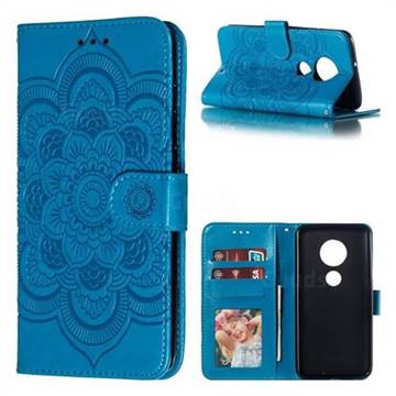 Intricate Embossing Datura Solar Leather Wallet Case for Motorola Moto G7 / G7 Plus - Blue