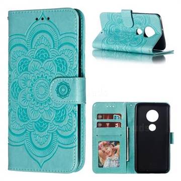 Intricate Embossing Datura Solar Leather Wallet Case for Motorola Moto G7 / G7 Plus - Green