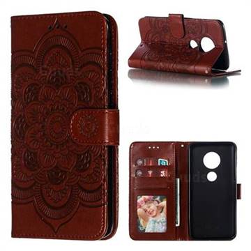 Intricate Embossing Datura Solar Leather Wallet Case for Motorola Moto G7 / G7 Plus - Brown