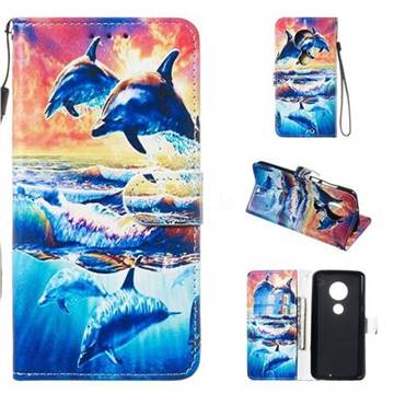 Couple Dolphin Smooth Leather Phone Wallet Case for Motorola Moto G7 / G7 Plus