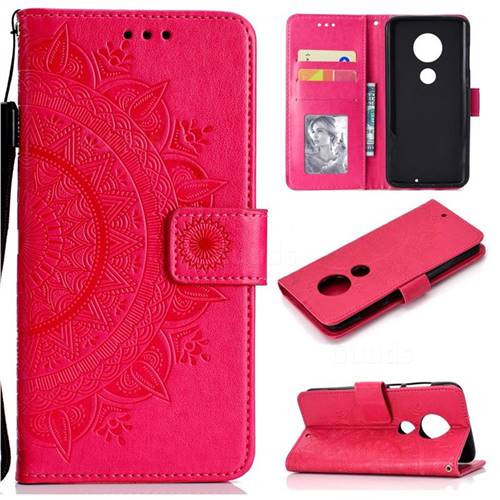 Intricate Embossing Datura Leather Wallet Case for Motorola Moto G7 / G7 Plus - Rose Red