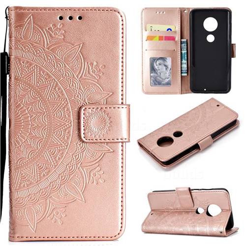 Intricate Embossing Datura Leather Wallet Case for Motorola Moto G7 / G7 Plus - Rose Gold