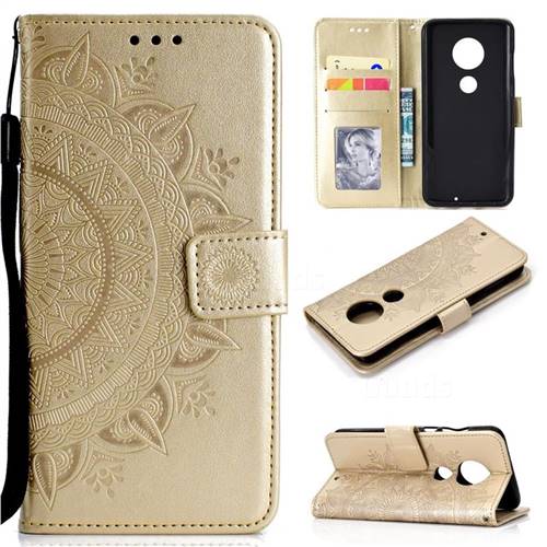 Intricate Embossing Datura Leather Wallet Case for Motorola Moto G7 / G7 Plus - Golden